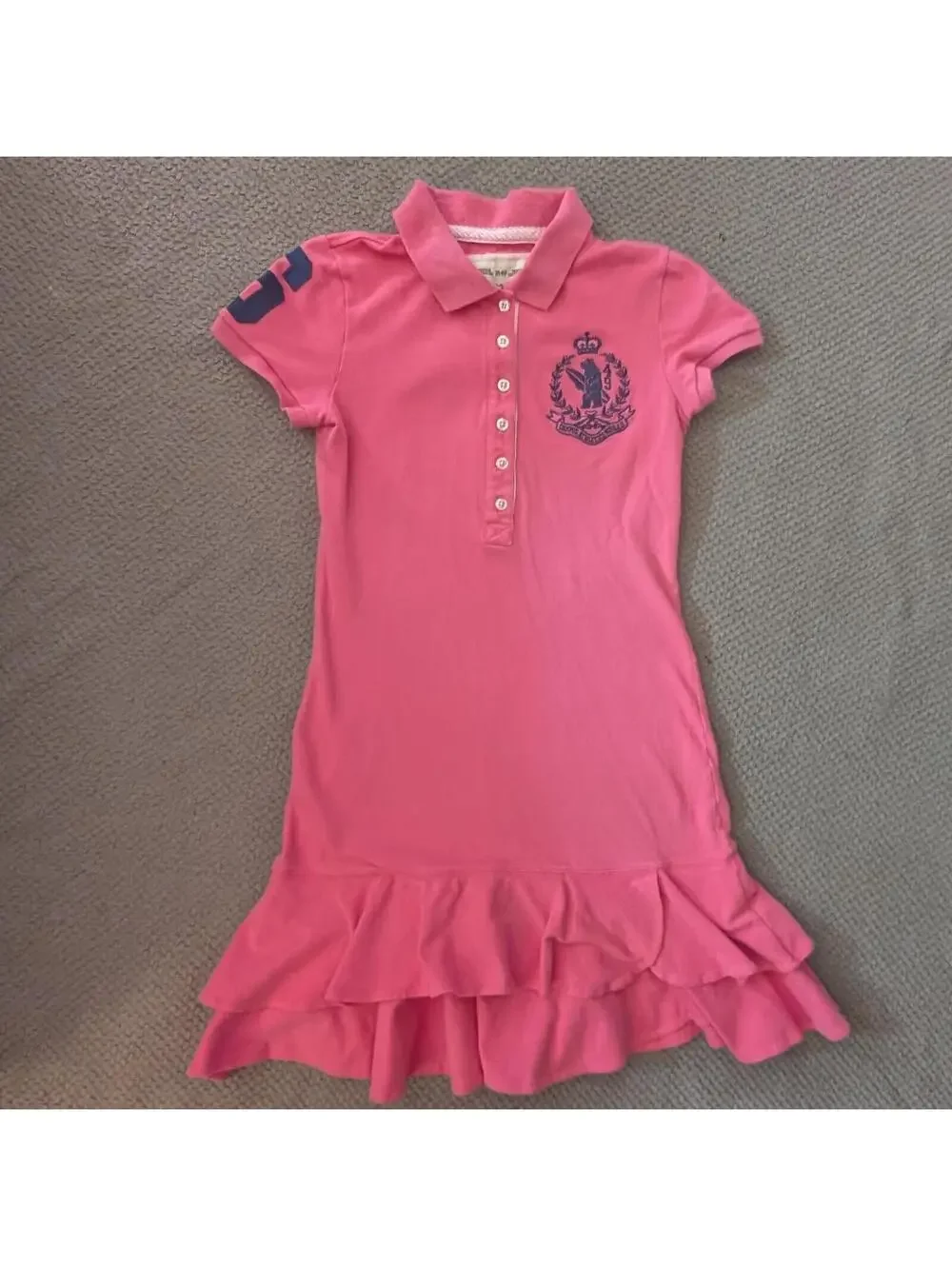 WHO.A.U California Dream Girls Pink Polo Dress Ruffle Hem Preppy Casual - Picture 1 of 5